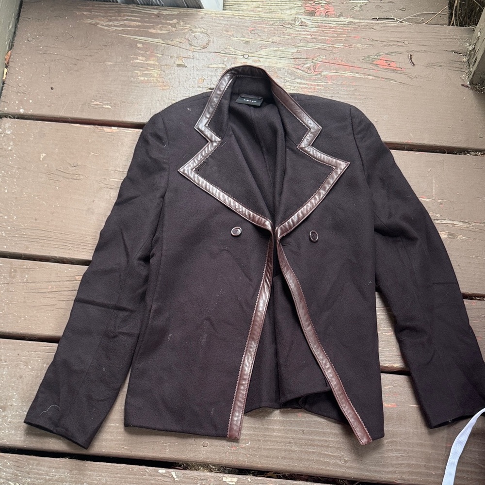Akris Black Jacket with Brown Trim